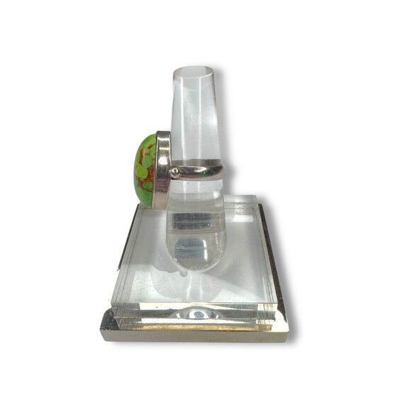 Vintage Green Copper Turquoise Sterling Silver Ring Size 5 - Picture 2 of 8